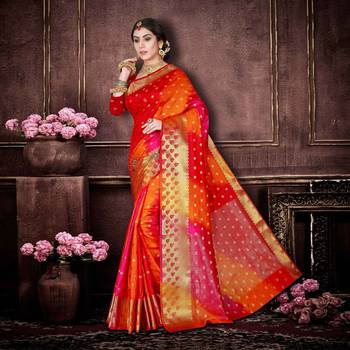 Multicolor woven banarasi saree with blouse 2