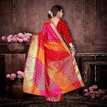 Multicolor woven banarasi saree with blouse 3