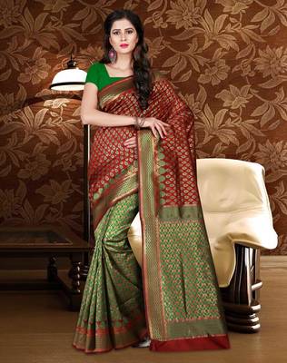 Maroon woven art silk saree with blouse 1