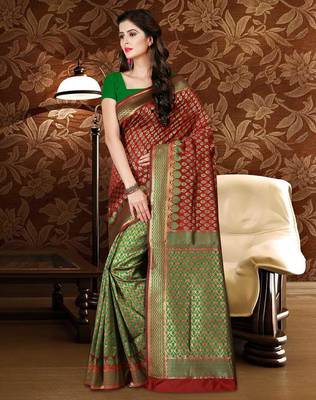 Maroon woven art silk saree with blouse 2
