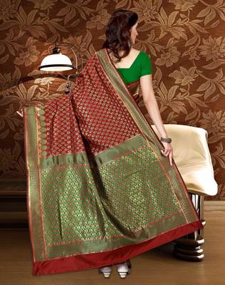 Maroon woven art silk saree with blouse 3