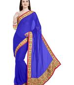 Royal blue embroidered faux georgette saree with blouse