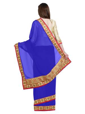 Royal blue embroidered faux georgette saree with blouse 4