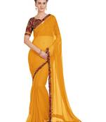 Mustard Printed Chiffon Saree With Blouse