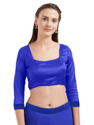 Royal blue embroidered chiffon saree with blouse 4