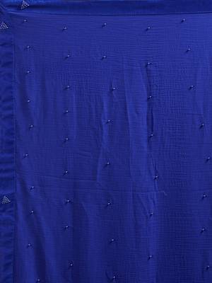 Royal blue embroidered chiffon saree with blouse 5