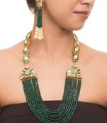 Green Meenakari And Onyx Strings Necklace Set With Tassels Earrings