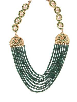 Green Meenakari And Onyx Strings Necklace Set With Tassels Earrings 3