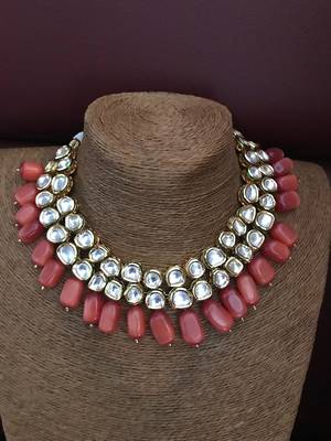Kundan And Peach Stones Choker Necklace 1