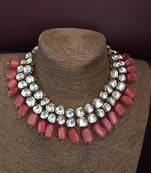 Kundan And Peach Stones Choker Necklace