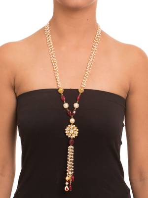 Kundan Flower Pendant Tassels Necklace With Pearls 1