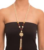 Kundan Flower Pendant Tassels Necklace With Pearls