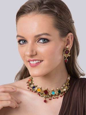 Kundan Navrattan Choker Necklace Set 1