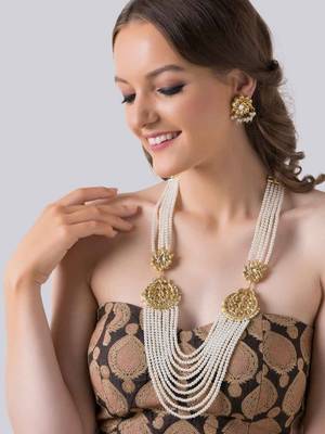 Kundan Ans=D Shell Pearls Multistrand Necklace Set 1