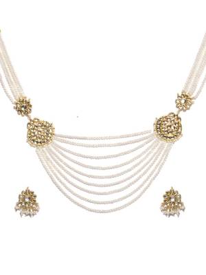 Kundan Ans=D Shell Pearls Multistrand Necklace Set 3