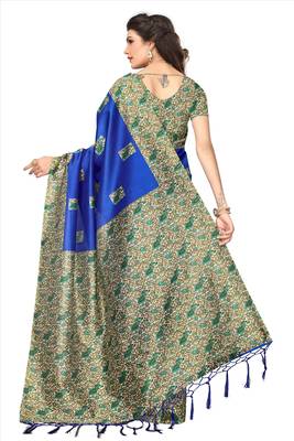 Blue printed silk blend sarees saree with blouse 2