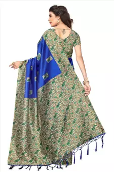 Blue printed art silk sarees saree with blouse