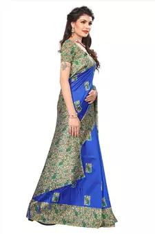 Blue printed art silk sarees saree with blouse