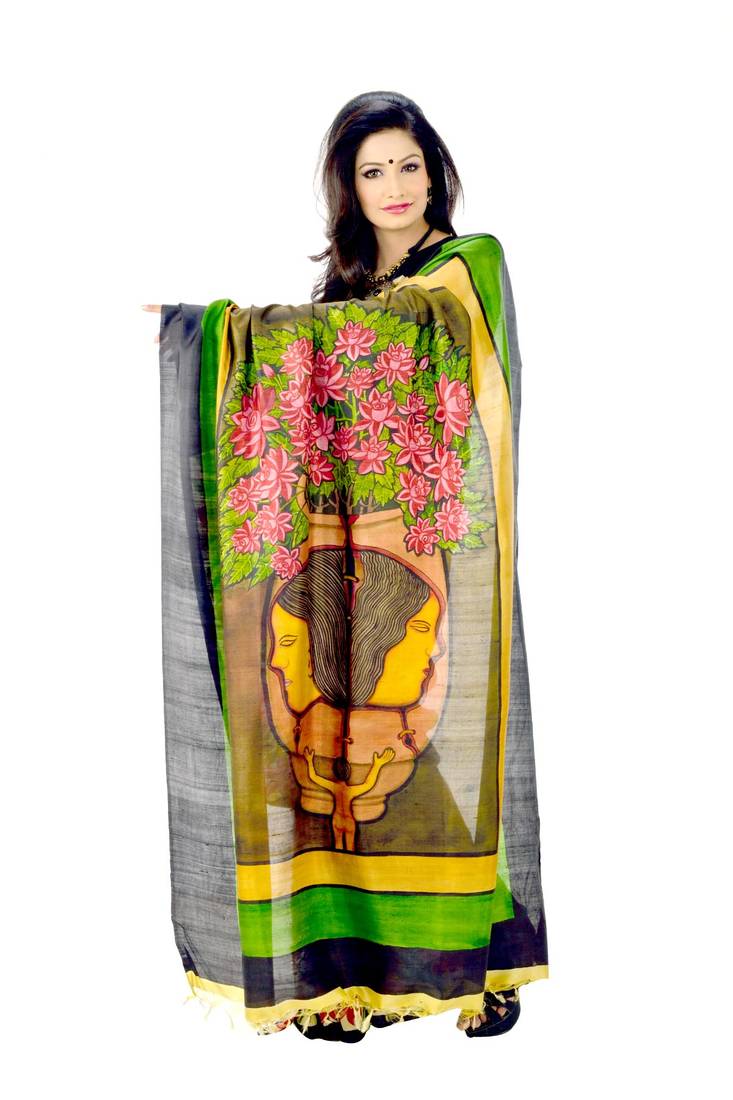 Multicolor handpainted silk saree INDIAN SAREE MANDIR 357386