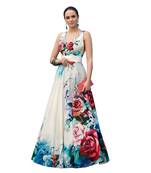 White digital print silk semi stitched gown