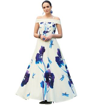 White digital print silk semi stitched gown 1