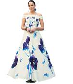 White digital print silk semi stitched gown