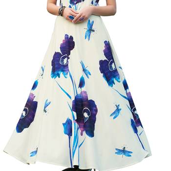 White digital print silk semi stitched gown 4