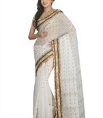 Off white woven cotton saree