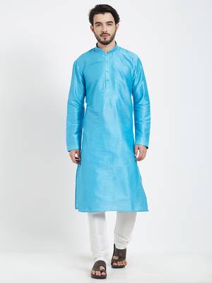 Blue Embroidered Kurta And White Churidar For Men 1