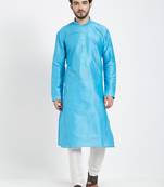 Blue Embroidered Kurta And White Churidar For Men