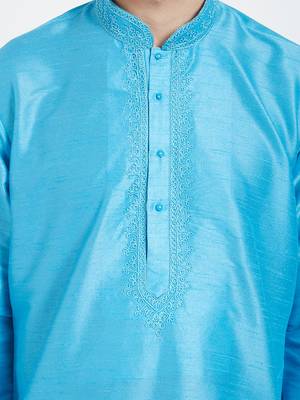 Blue Embroidered Kurta And White Churidar For Men 4