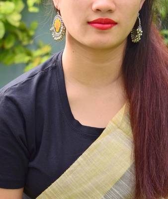 Flower Print Danglers In Oxidized Metal  Yellow Rose Pattern 5