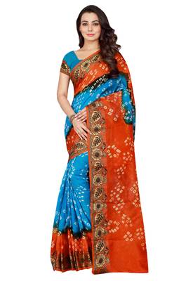 Orange Printed Georgette Saree With Blouse 1