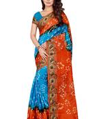 Orange Printed Georgette Saree With Blouse