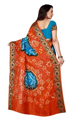 Orange Printed Georgette Saree With Blouse 2