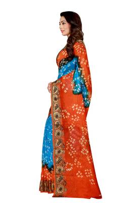 Orange Printed Georgette Saree With Blouse 3