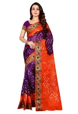 Orange Printed Georgette Saree With Blouse 1