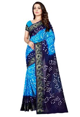 Blue Printed Georgette Saree With Blouse 1