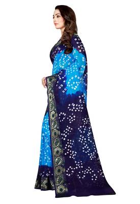 Blue Printed Georgette Saree With Blouse 3