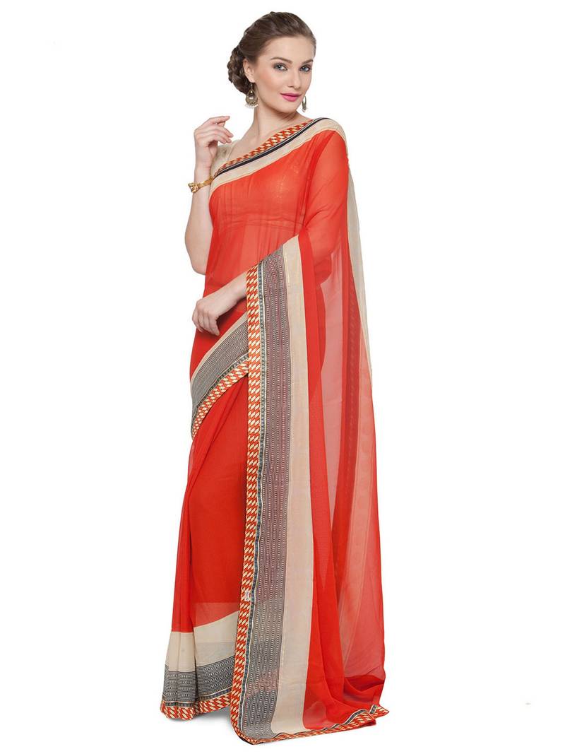 Red And Multi  Printed Georgette Saree With Blouse