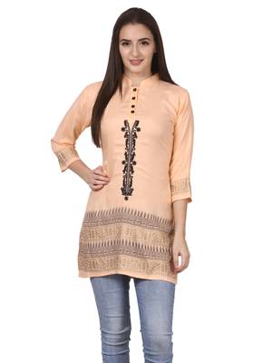 Beige printed viscose kurti 1