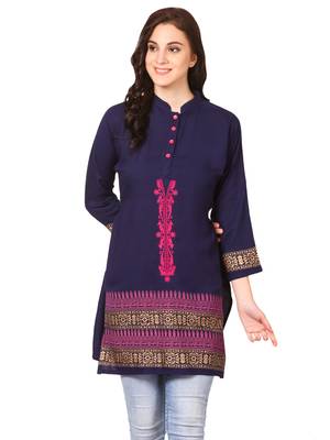Blue printed viscose kurti 1