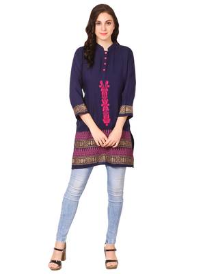 Blue printed viscose kurti 4