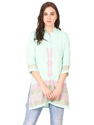 Green printed viscose kurti 1