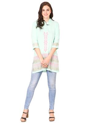 Green printed viscose kurti 4