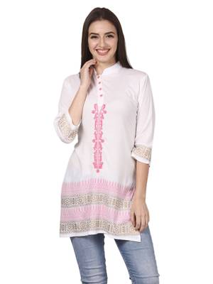 Pink printed viscose kurti 1