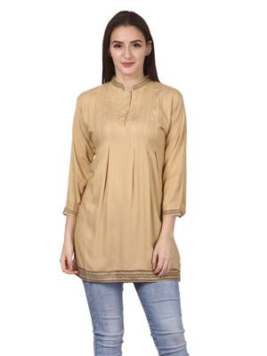 Beige plain viscose kurti 1