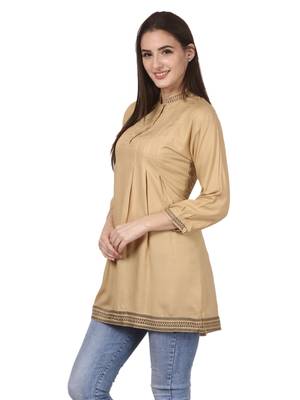 Beige plain viscose kurti 3