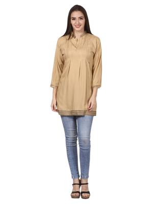 Beige plain viscose kurti 4