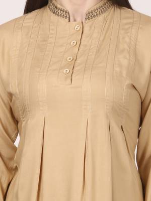 Beige plain viscose kurti 5